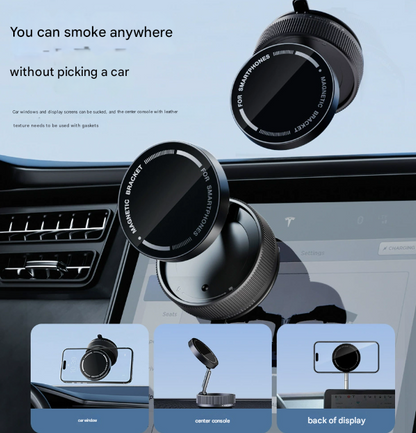 Black Magnetic Car Phone Mount - 66x66x34mm with Adjustable Bracket for Easy Smartphone Access V888-ELOSUNG19145
