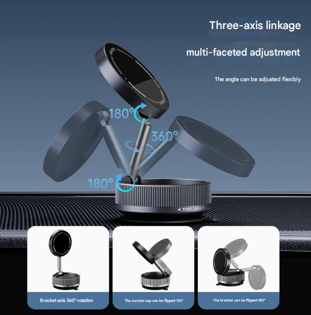 Black Magnetic Car Phone Mount - 66x66x34mm with Adjustable Bracket for Easy Smartphone Access V888-ELOSUNG19145