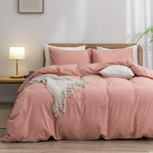 Pink 1.8m (Duvet Cover 180*220cm) Luxurious Soft Brushed Microfiber 4-Piece Bedding Set - Pure Color Double V888-ELOSUNG19451