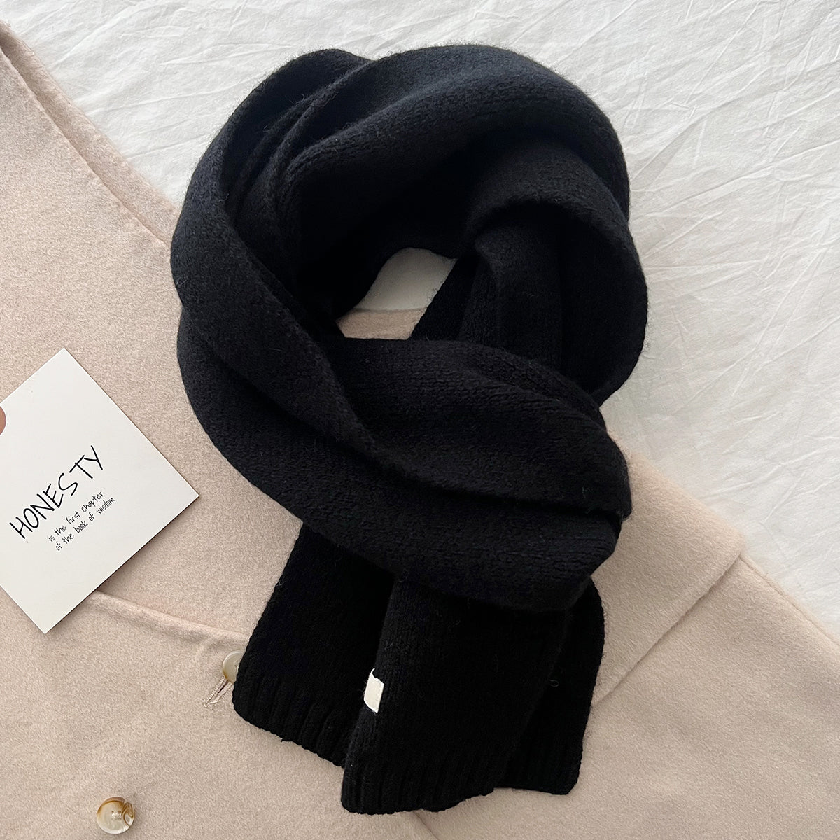 Black Luxurious 100% Wool Scarf for Women and Men - Soft, Warm, and Stylish V888-ELOSUNG19615