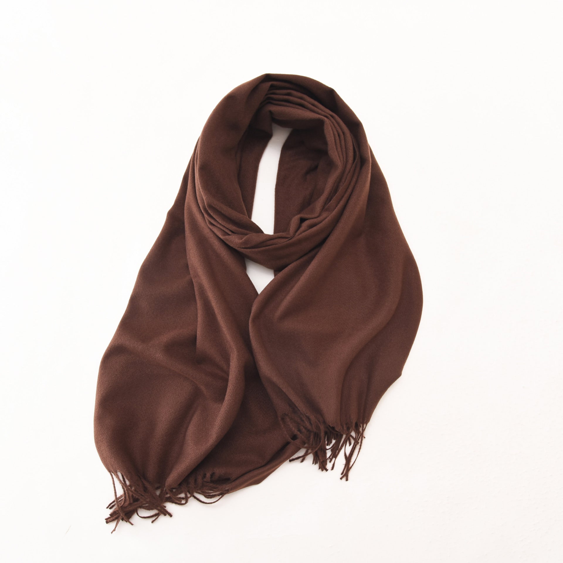 Coffee 2 PCS Skin Red Solid Color Scarf Shawl with Tassels - Warm Korean Style Wrap (180cm x 70cm) V888-ELOSUNG19637