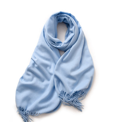 Sky Blue 2 PCS Skin Red Solid Color Scarf Shawl with Tassels - Warm Korean Style Wrap (180cm x 70cm) V888-ELOSUNG19644