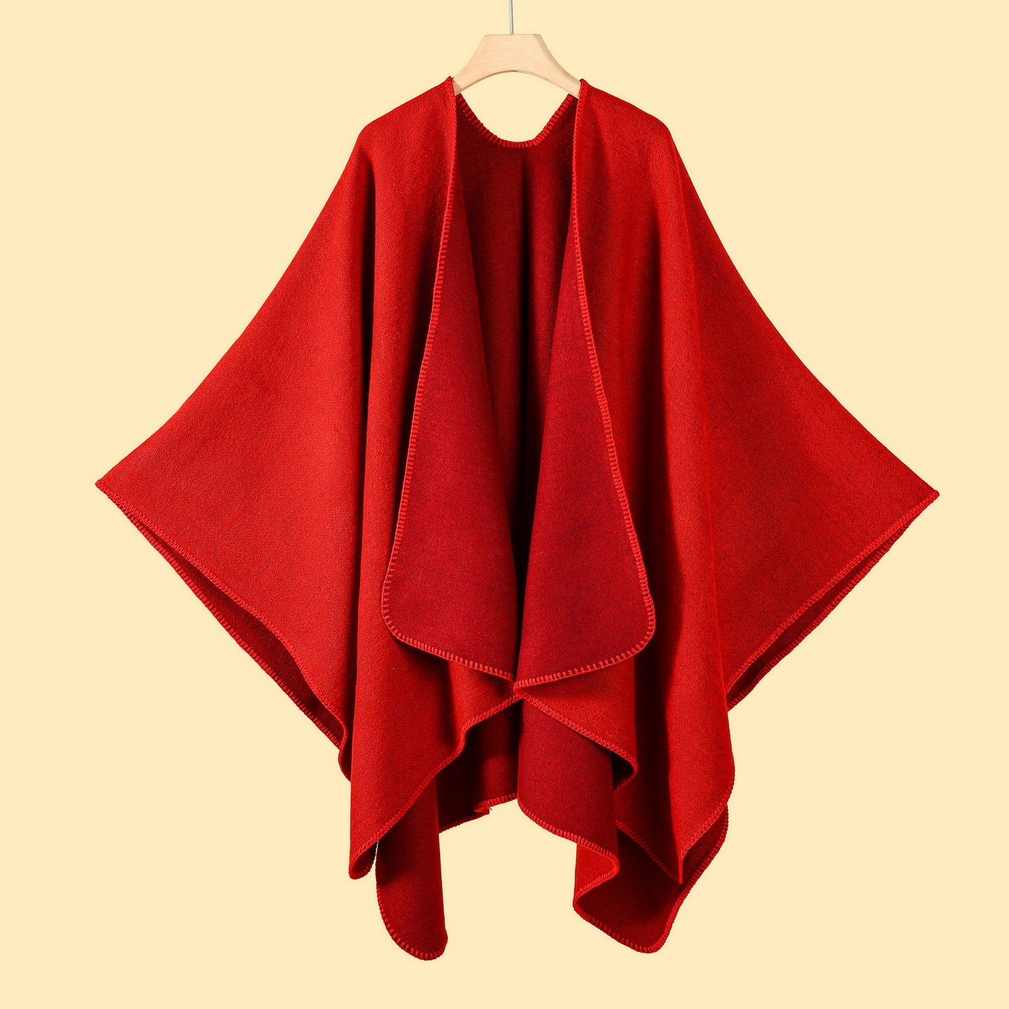 Red Elegant Autumn Winter Shawl - Artistic Split-Design Knit Cloak with Oil Painting Style V888-ELOSUNG19666