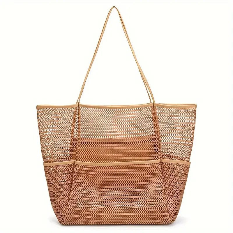 Brown Double Layer Mesh Beach Bag - Large Capacity V888-ELOSUNG19840