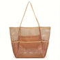 Brown Double Layer Mesh Beach Bag - Large Capacity V888-ELOSUNG19840