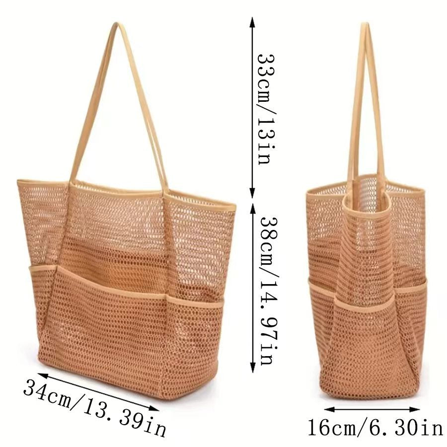Brown Double Layer Mesh Beach Bag - Large Capacity V888-ELOSUNG19840
