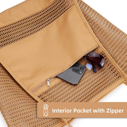 Brown Double Layer Mesh Beach Bag - Large Capacity V888-ELOSUNG19840