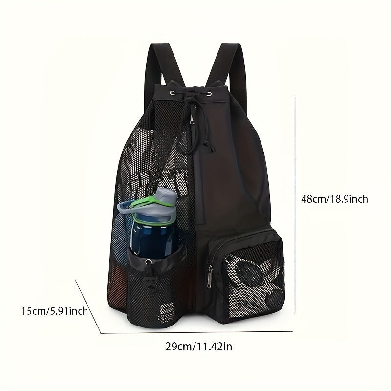 Blue Mesh Drawstring Swim Backpack with Wet Bag - Durable Beach Gym Bag for Wet Gear V888-ELOSUNG19872