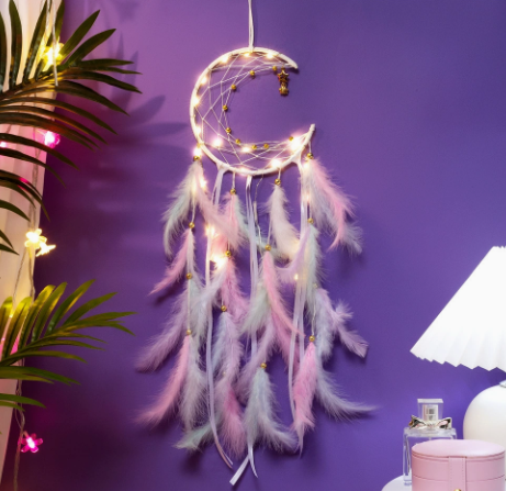 Multicolor With light 2 PCS Mystic Moon Dreamcatcher Wind Chime Pendant - Elegant Lunar Design with Soothing V888-ELOSUNG19918