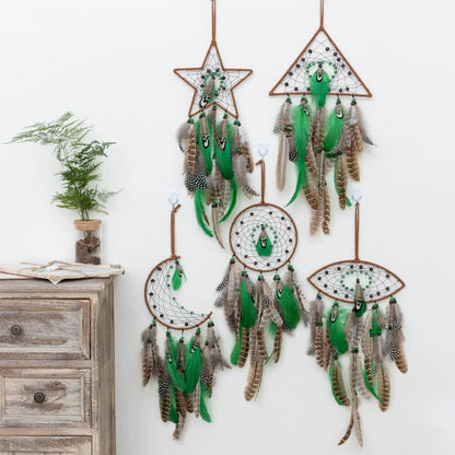 Crescent With Lights Boho Forest Dreamcatcher Wind Chime Pendant - INS Style Moonlit Serenity Decor V888-ELOSUNG19928