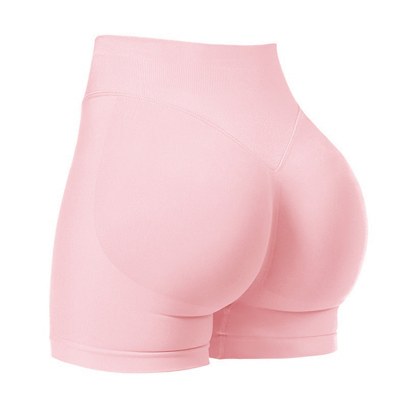 S Pink High-Elastic Hip Yoga Shorts - Seamless Mid-Intensity Pilates Workout Shorts V888-ELOSUNG19990