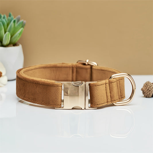 Light Brown Durable Dog Collar with Metal Buckle - Adjustable Nylon Pet Collar for Small to Large Dogs Size XS V888-ELOSUNG20395