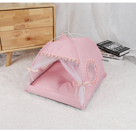 Pink Floral Portable Folding Pet Tent - Summer Cat & Dog Shelter with Mesh Window, Lightweight and V888-ELOSUNG20420
