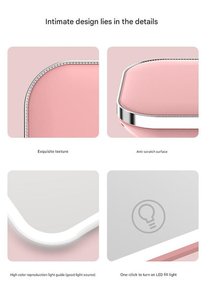 Black LED Makeup Mirror with Light - Portable Folding USB Rechargeable Compact Mirror with 3 Color Lighting V888-ELOSUNG20737