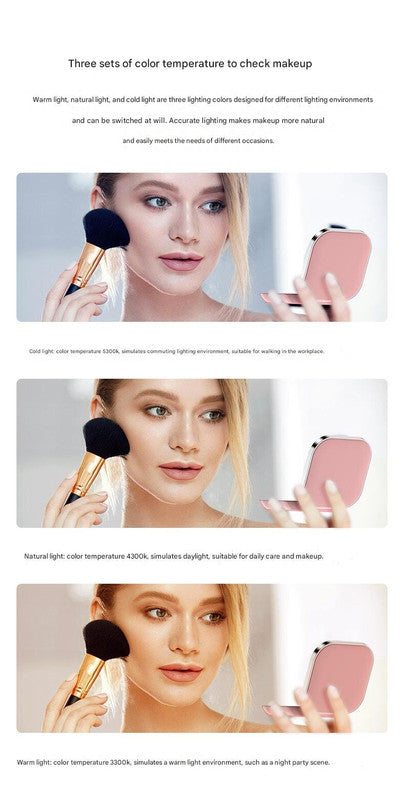 Black LED Makeup Mirror with Light - Portable Folding USB Rechargeable Compact Mirror with 3 Color Lighting V888-ELOSUNG20737