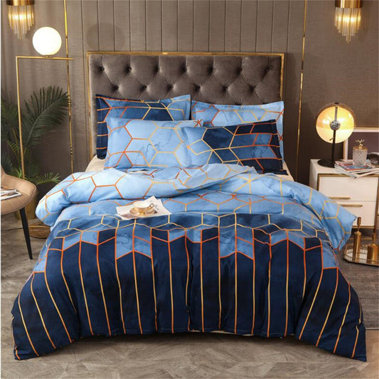 Geometric Print Duvet Cover - 3 Piece Blue Ombre Bedding Set Quilt cover 230x230cm-Pillow cover 51x76cm V888-ELOSUNG20758