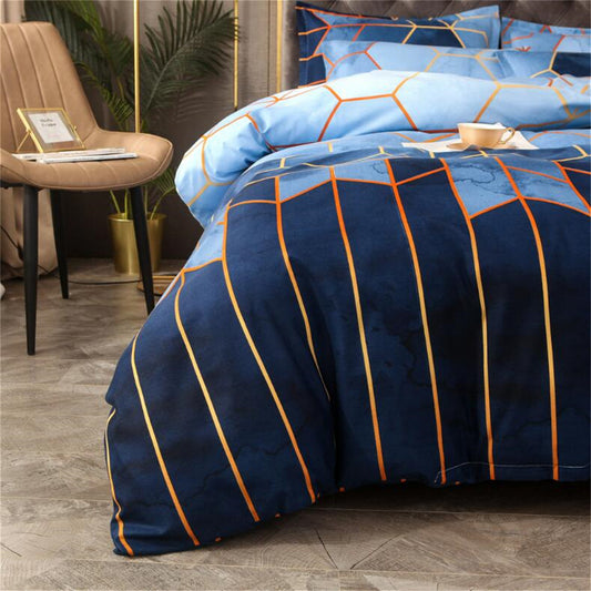 Geometric Print Duvet Cover - 3 Piece Blue Ombre Bedding Set Quilt cover 230x230cm-Pillow cover 51x76cm V888-ELOSUNG20758