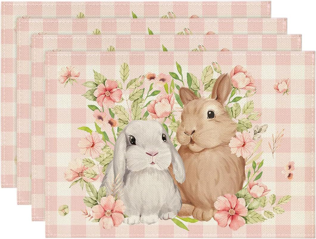 Easter Cotton-Linen Placemats - Set of 4 Anti-Stain Table Mats(Style 4) V888-ELOSUNG20828