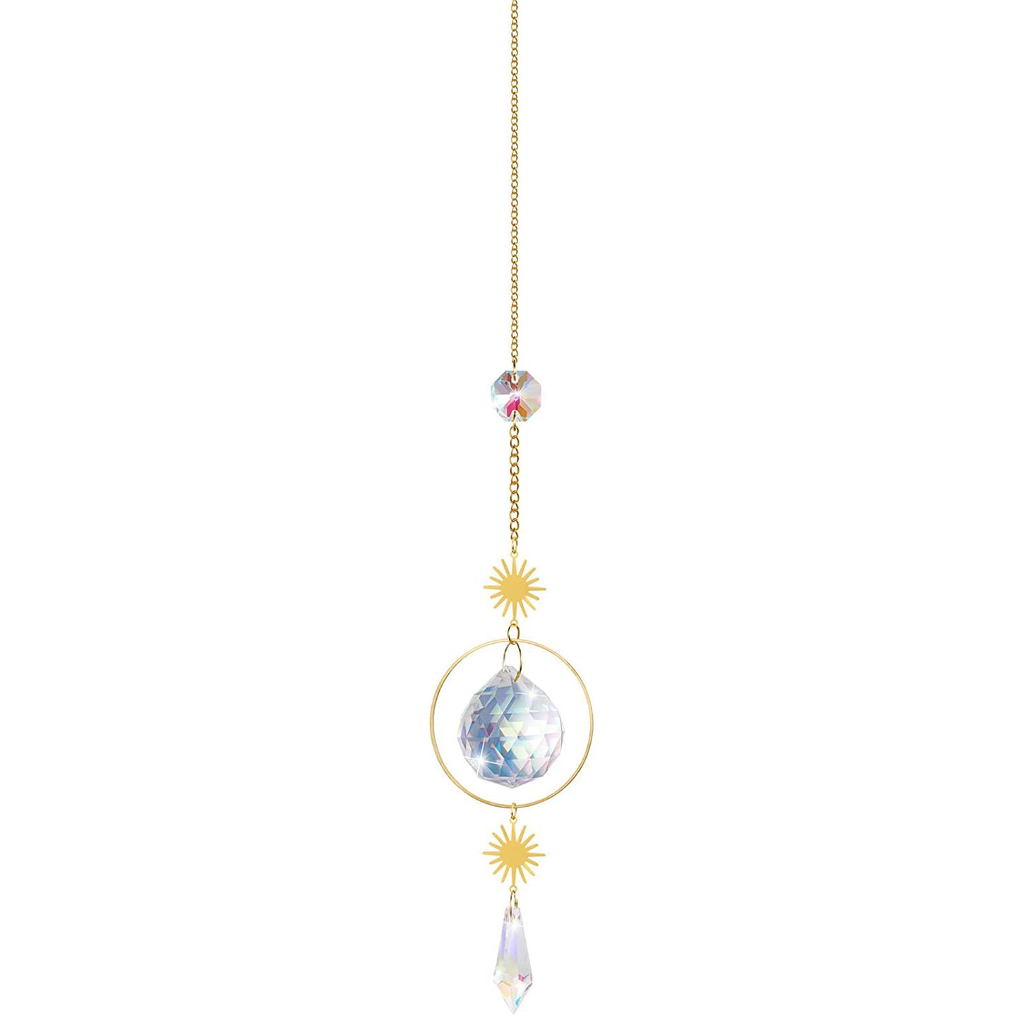 (Style 1) 4 pcs Crystal Wind Chimes-Sun Catcher Star Moon Dream Catcher for Window 30cm V888-ELOSUNG20894