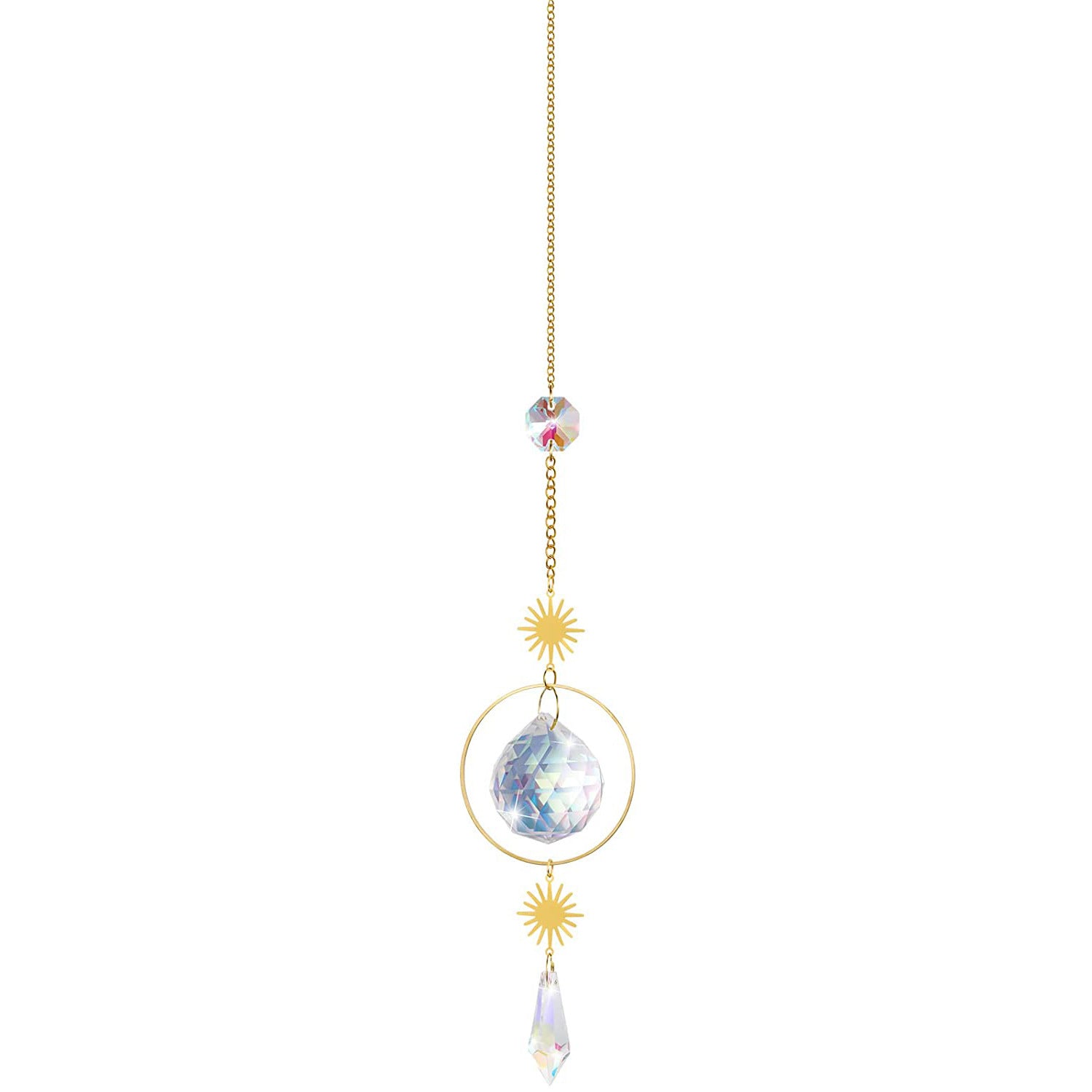 (Style 1) 4 pcs Crystal Wind Chimes-Sun Catcher Star Moon Dream Catcher for Window 30cm V888-ELOSUNG20894