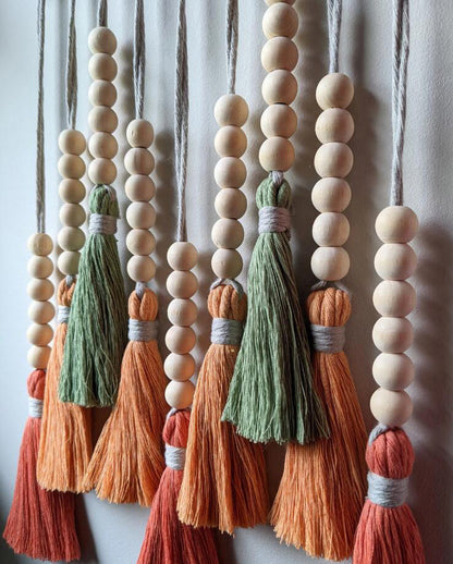 Colorful Tassel Wall Hanging-Wooden Beads Boho Tapestry Home Decor (Daylily red) V888-ELOSUNG20900