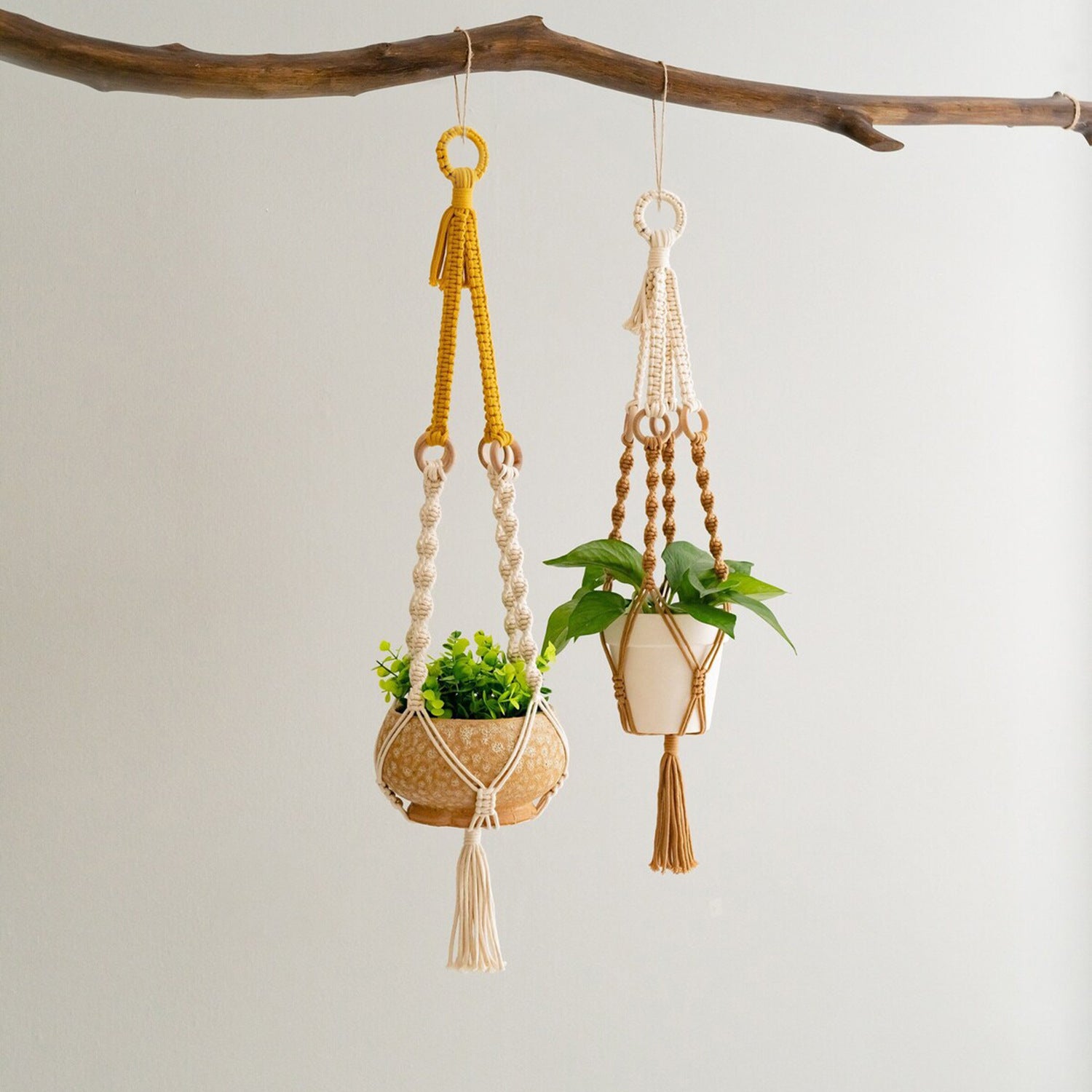 2 pcs Handwoven Plant Hanger-Cotton Rope Hanging Planter with Wooden Rings V888-ELOSUNG20904