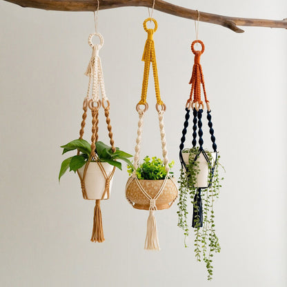 3 pcs Handwoven Plant Hanger-Cotton Rope Hanging Planter with Wooden Rings V888-ELOSUNG20907