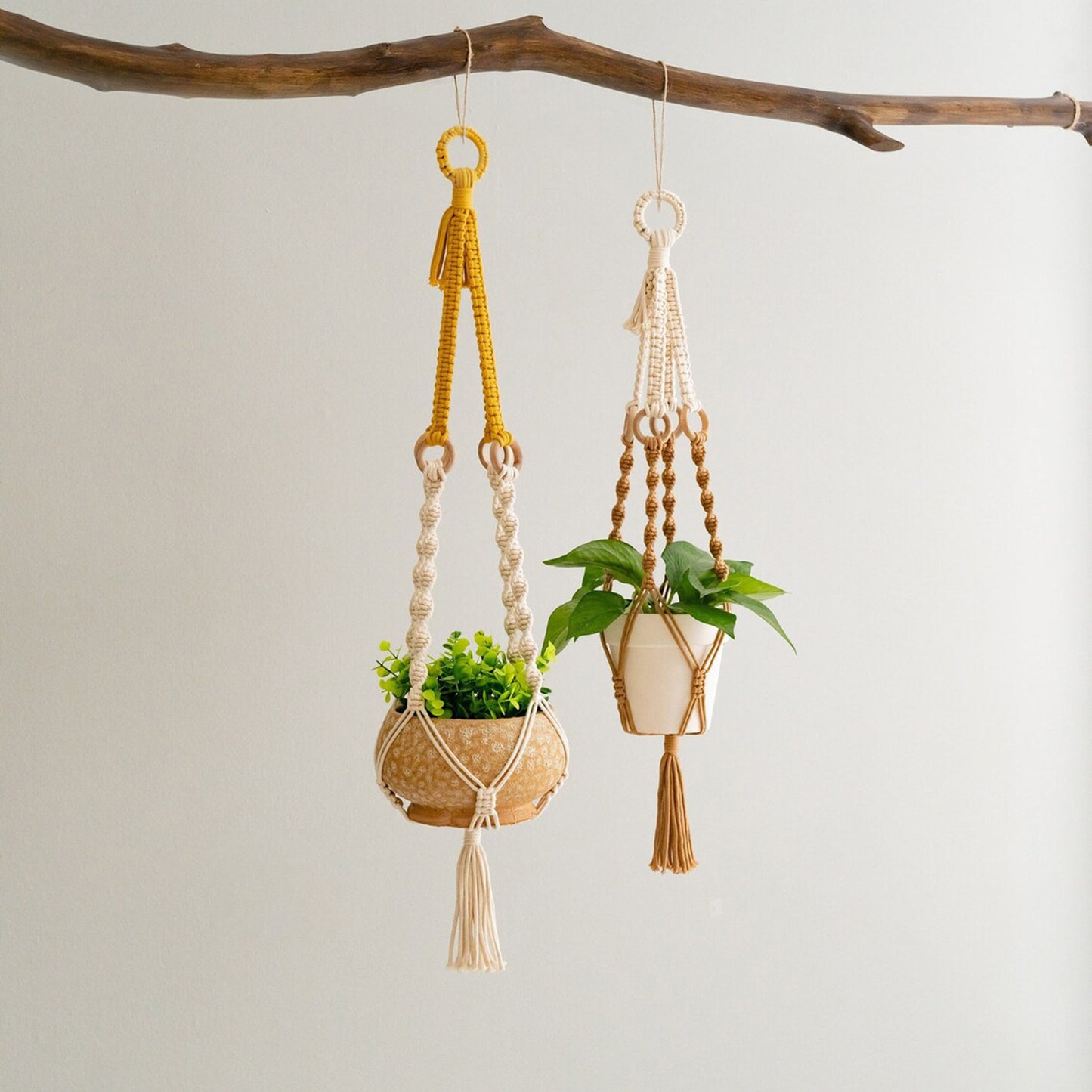 3 pcs Handwoven Plant Hanger-Cotton Rope Hanging Planter with Wooden Rings V888-ELOSUNG20907