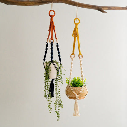 3 pcs Handwoven Plant Hanger-Cotton Rope Hanging Planter with Wooden Rings V888-ELOSUNG20907