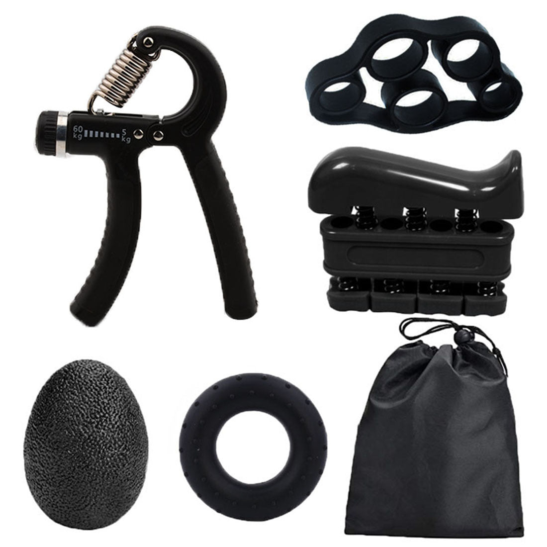 Black 5-Piece Hand Grip Strength Training Set - Adjustable Grip Exerciser, Silicone Grip Rings & Grip Ball V888-ELOSUNG21054