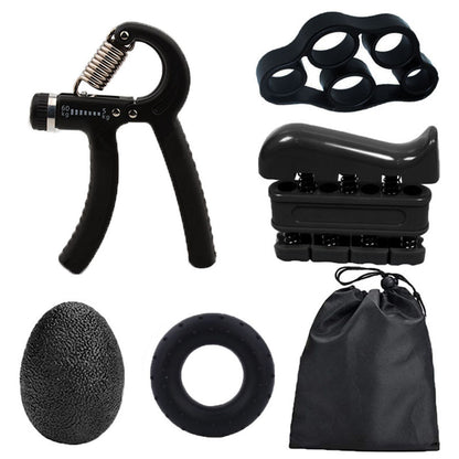 Black 5-Piece Hand Grip Strength Training Set - Adjustable Grip Exerciser, Silicone Grip Rings & Grip Ball V888-ELOSUNG21054