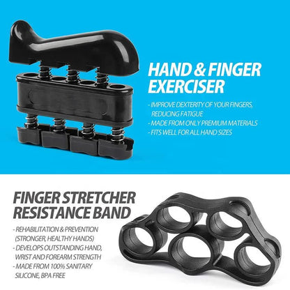 Black 5-Piece Hand Grip Strength Training Set - Adjustable Grip Exerciser, Silicone Grip Rings & Grip Ball V888-ELOSUNG21054