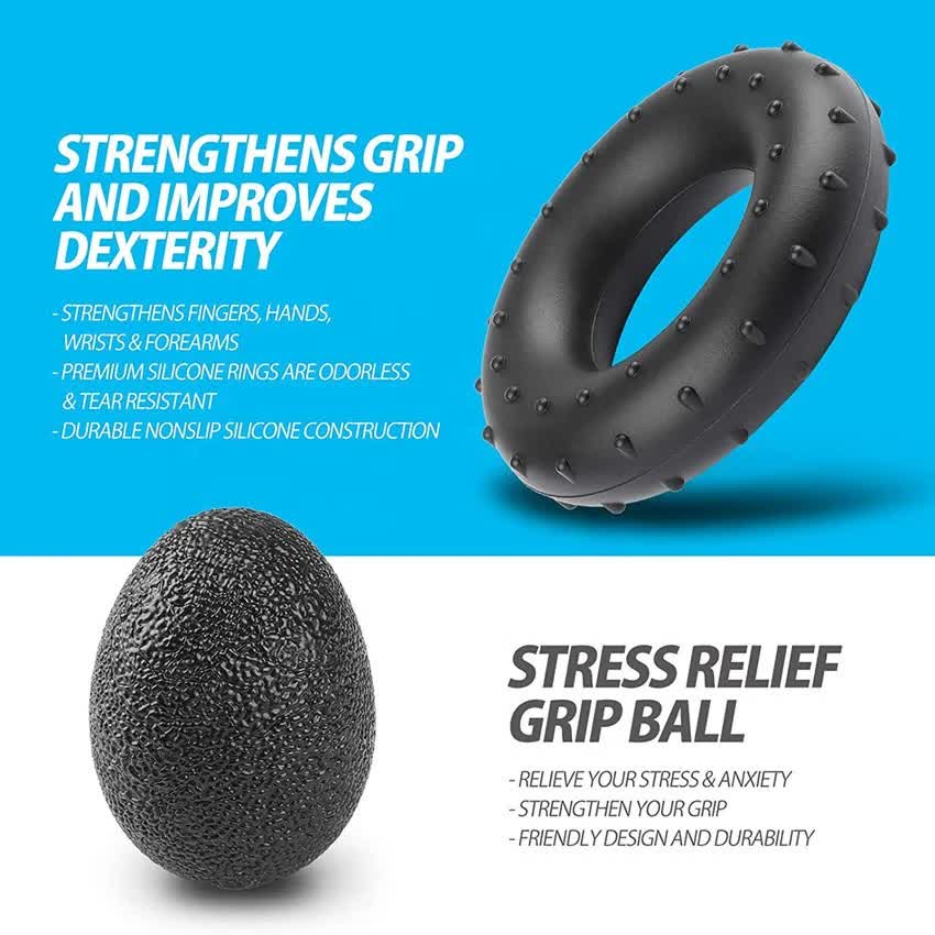 Black 5-Piece Hand Grip Strength Training Set - Adjustable Grip Exerciser, Silicone Grip Rings & Grip Ball V888-ELOSUNG21054