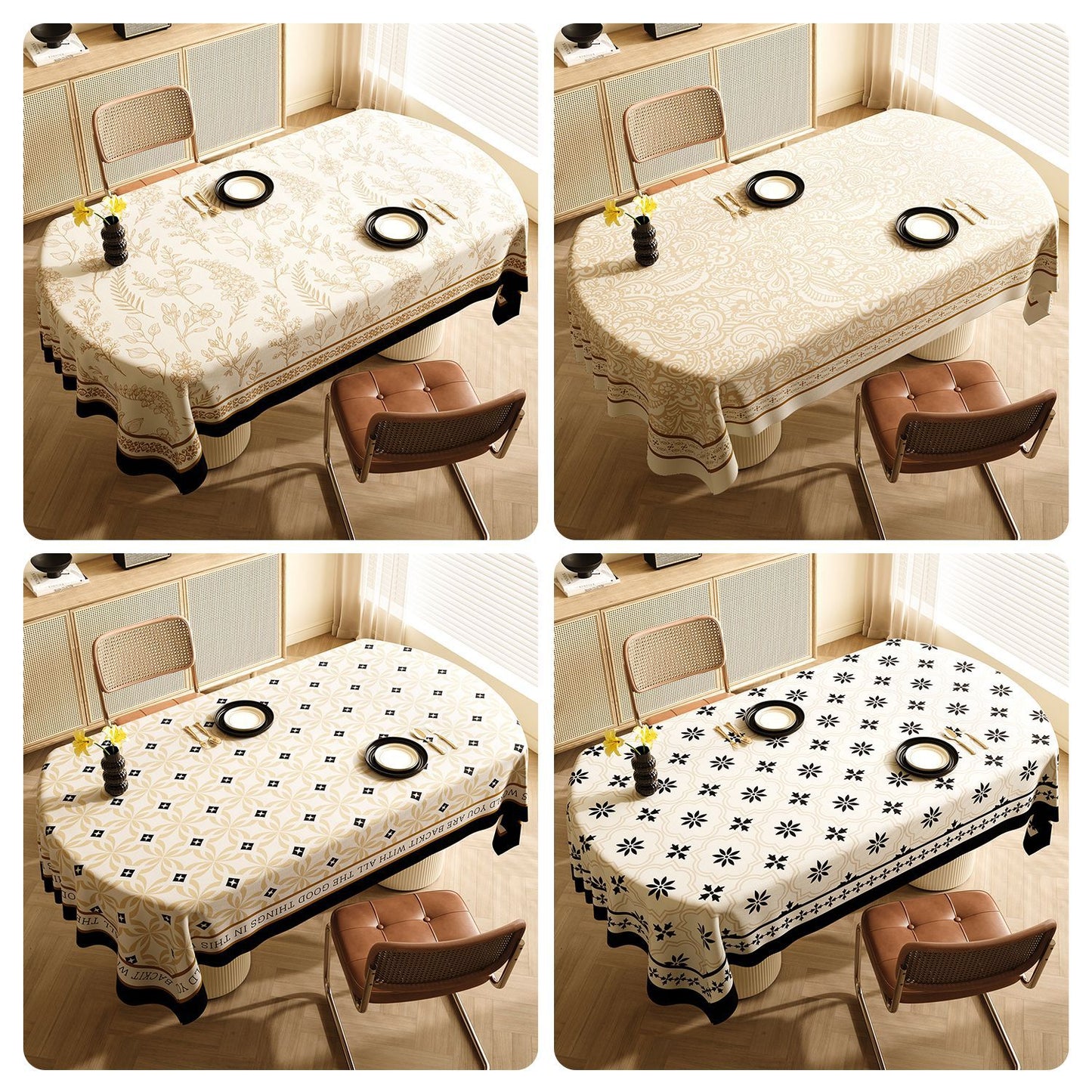 Style A Black And Beige Premium PVC Tablecloth - Oil & Water Resistant Table Cover for Dining Tables (140 x V888-ELOSUNG21087
