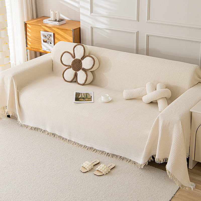 180*340CM Beige Premium Polyester Sofa Throw Blanket, Multi-Seasonal Use, Sofa Protector V888-ELOSUNG21115