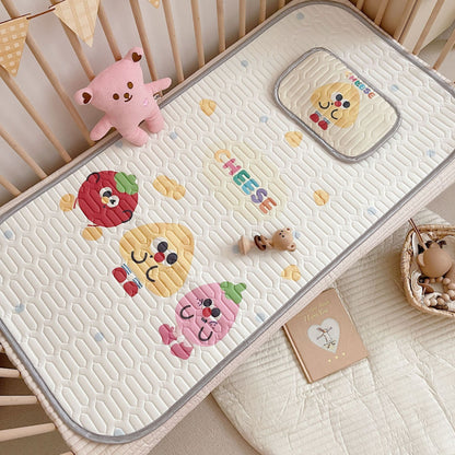 Cheese Pattern 2 Piece Set Kids Cooling Pad Set - 60x120cm Cartoon Latex Mattress Protector, Pillow V888-ELOSUNG21135