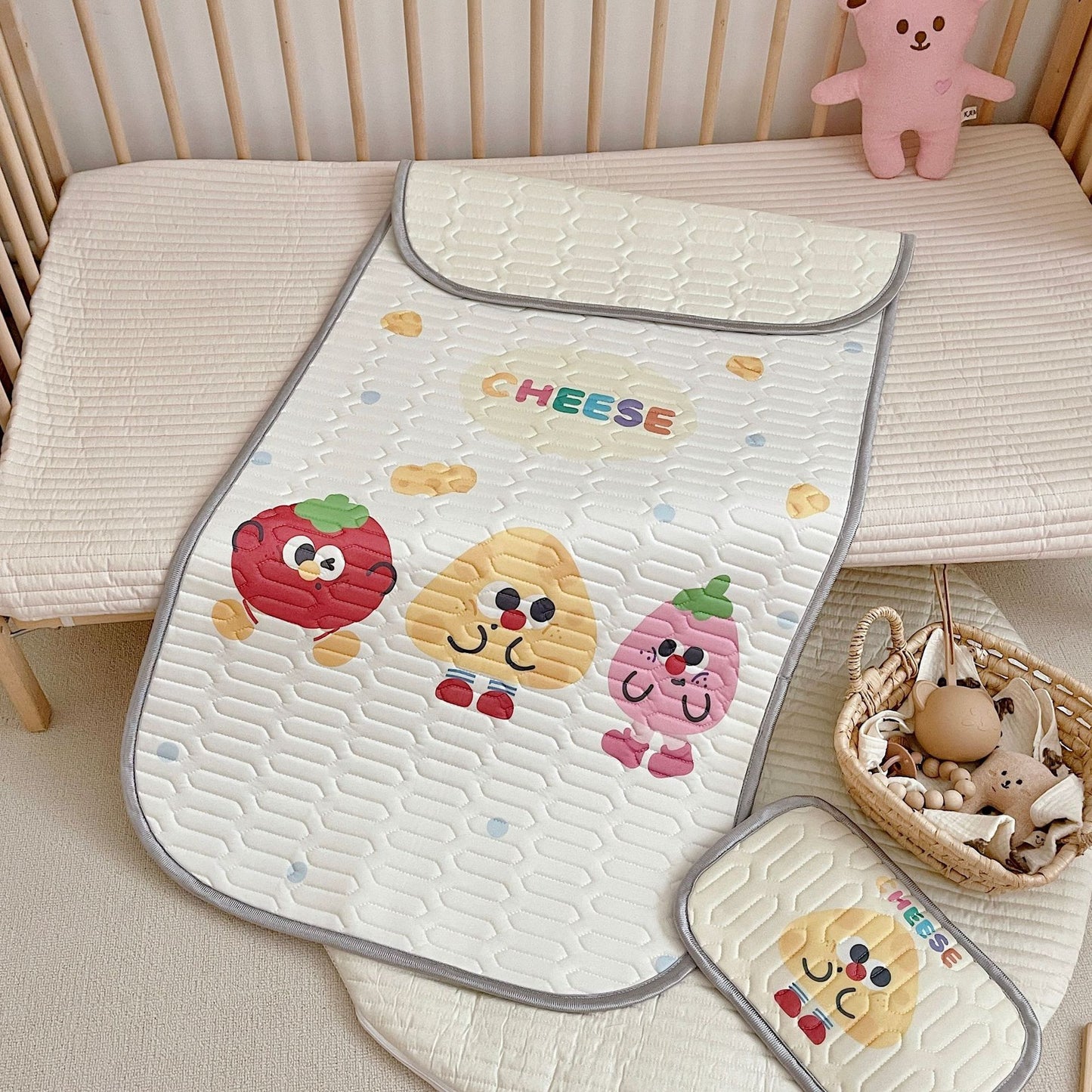 Cheese Pattern 2 Piece Set Kids Cooling Pad Set - 60x120cm Cartoon Latex Mattress Protector, Pillow V888-ELOSUNG21135