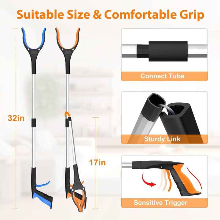 Orange Foldable Grabber Tool with Silicone Non-Slip Claws - Ideal for Litter Picking, Outdoor Use, and V888-ELOSUNG21154