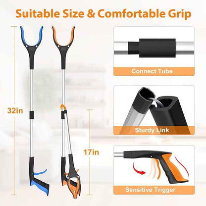 Red Foldable Grabber Tool with Silicone Non-Slip Claws - Ideal for Litter Picking, Outdoor Use, and Household V888-ELOSUNG21158