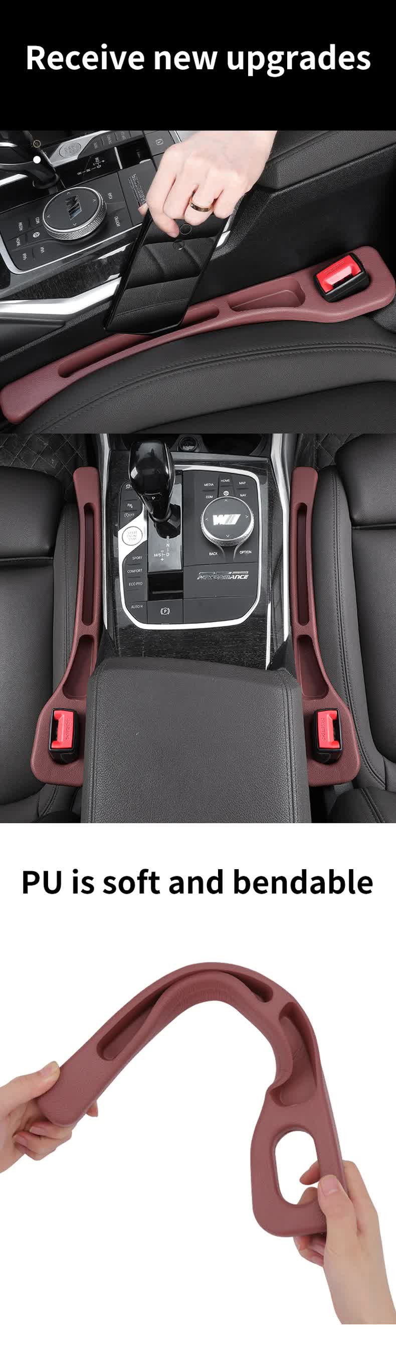 Black Car Seat Gap Filler - 2 Pieces Car Interior Storage Organizer for Front Seat Seam V888-ELOSUNG21162