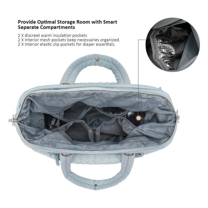 Blue Quilted Pattern Large Capacity Mummy Bag - Stylish Baby Diaper Bag for Moms, Baby Stroller Bag with V888-ELOSUNG21167