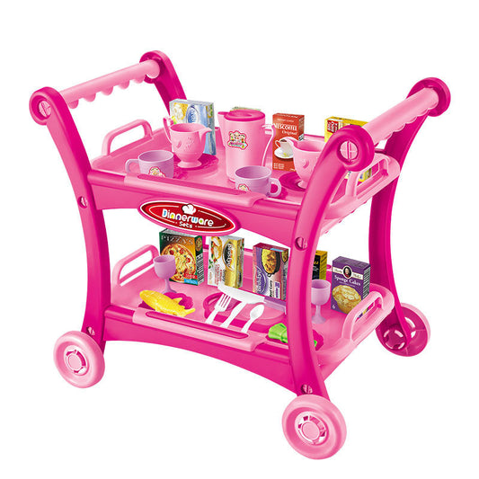 Pink Children's Pretend Play Kitchen Cart Set with Toys - Roleplay Cooking Set with Accessories - Educational V888-ELOSUNG21174