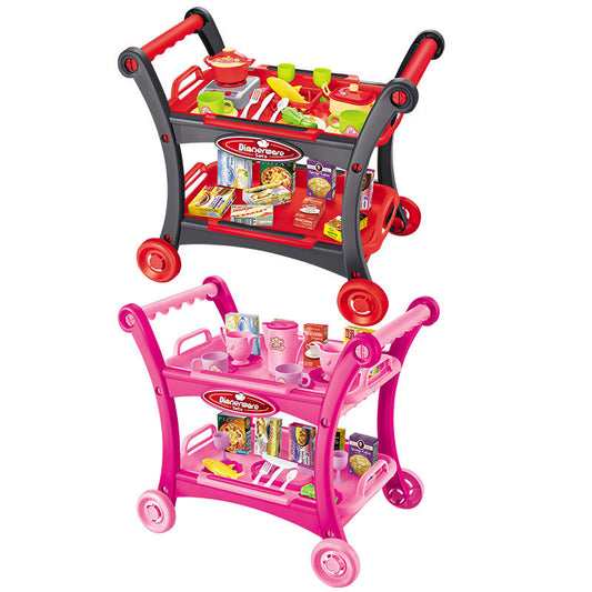Pink Children's Pretend Play Kitchen Cart Set with Toys - Roleplay Cooking Set with Accessories - Educational V888-ELOSUNG21174