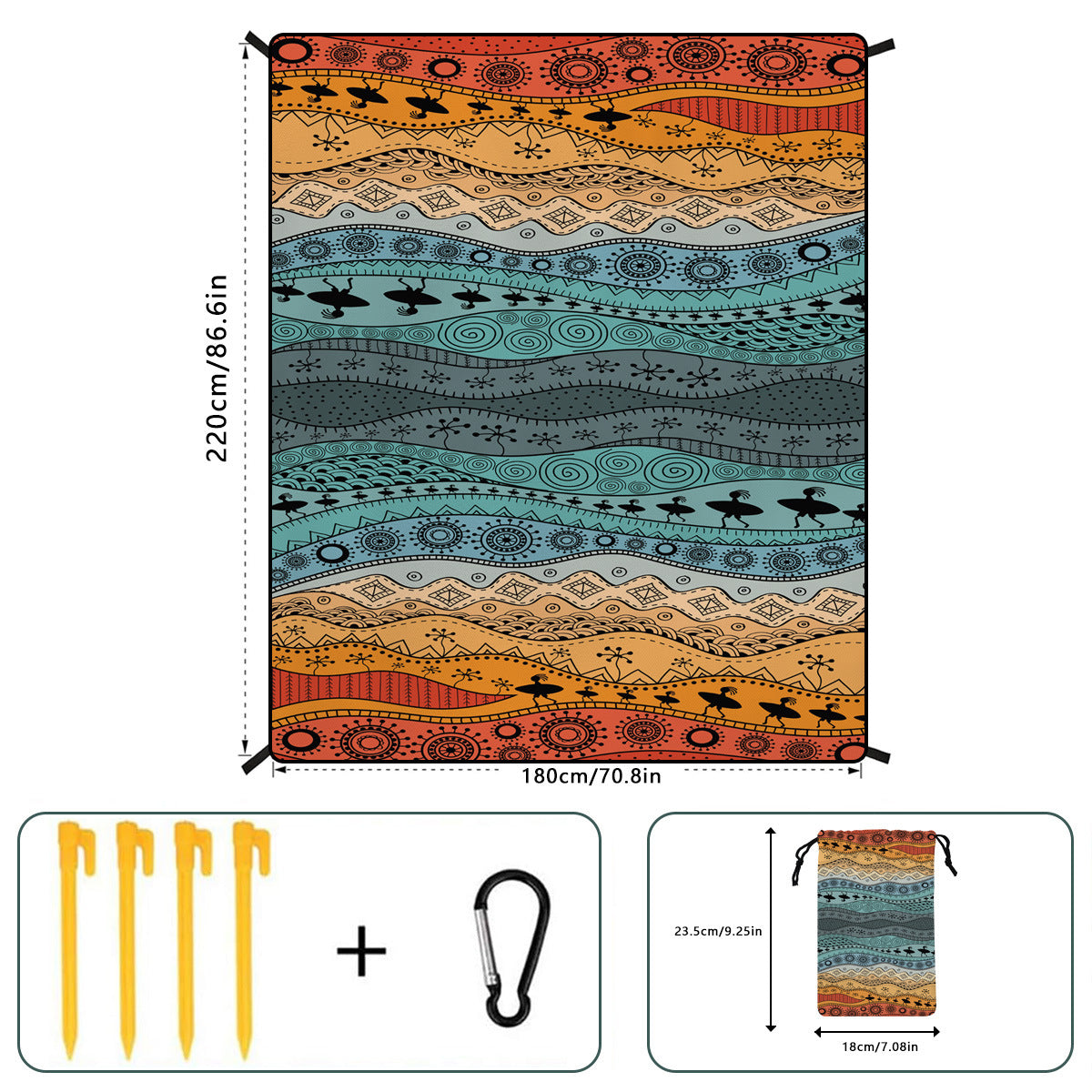 Style STD-001-12 Colorful Quick Dry Beach Mat Sand Proof Waterproof Outdoor Picnic Blanket - Compact & V888-ELOSUNG21221