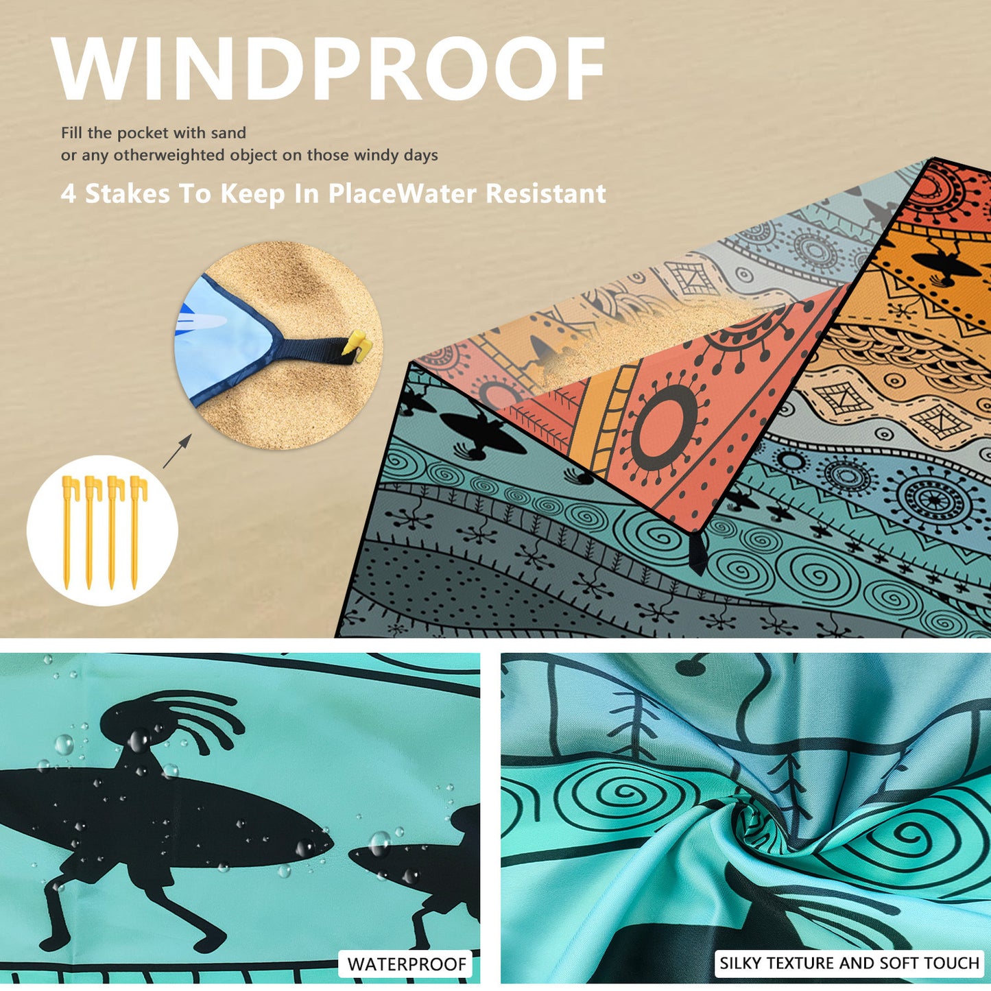 Style STD-001-12 Colorful Quick Dry Beach Mat Sand Proof Waterproof Outdoor Picnic Blanket - Compact & V888-ELOSUNG21221