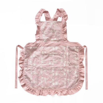 Pink Ruffled Kitchen Apron with Floral Lace - Comfortable Baking & Crafting Apron V888-ELOSUNG21356