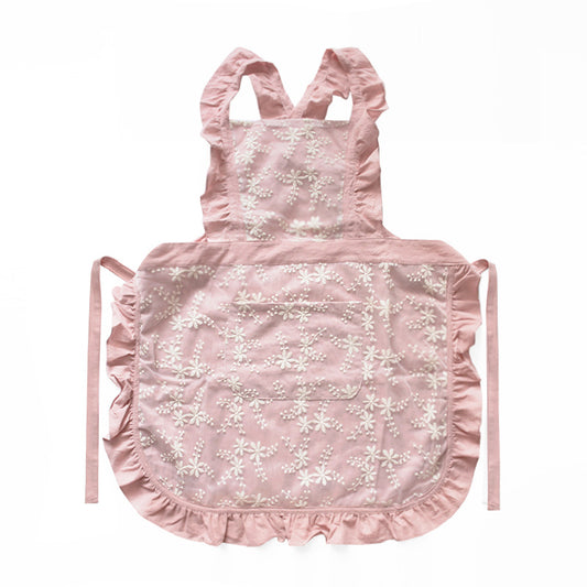 Pink Ruffled Kitchen Apron with Floral Lace - Comfortable Baking & Crafting Apron V888-ELOSUNG21356