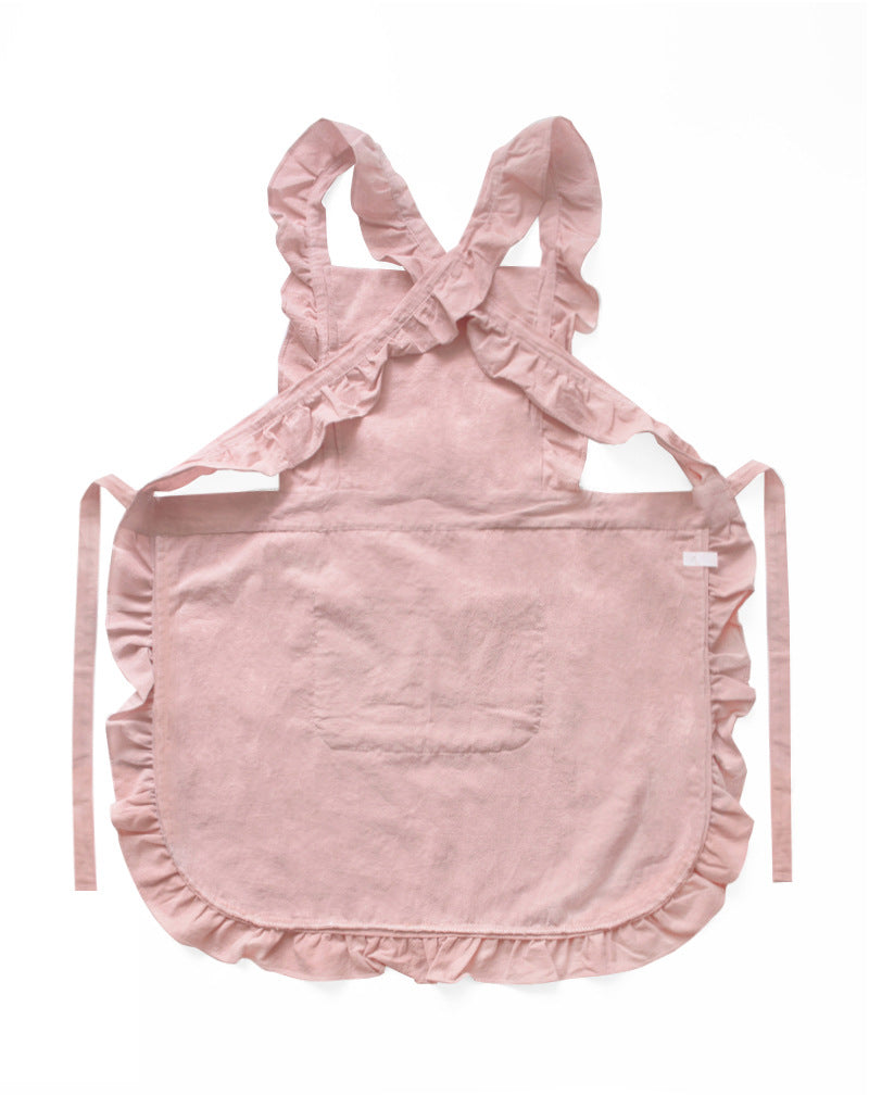 Pink Ruffled Kitchen Apron with Floral Lace - Comfortable Baking & Crafting Apron V888-ELOSUNG21356