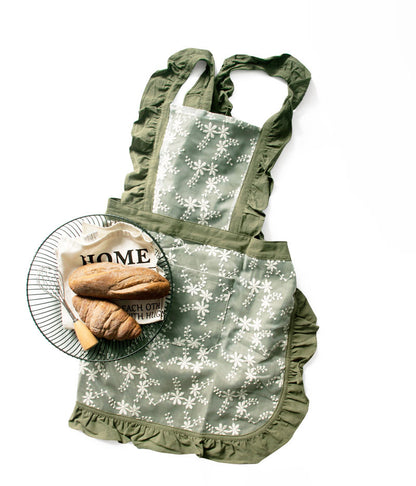 Pink Ruffled Kitchen Apron with Floral Lace - Comfortable Baking & Crafting Apron V888-ELOSUNG21356