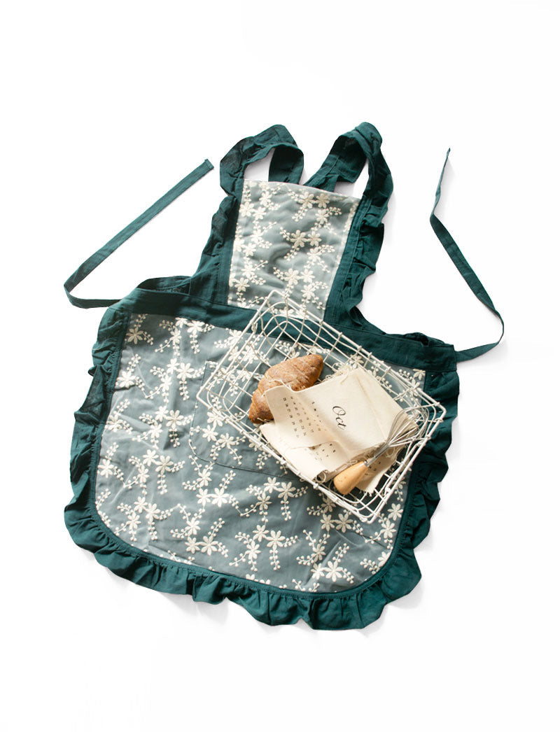 Pink Ruffled Kitchen Apron with Floral Lace - Comfortable Baking & Crafting Apron V888-ELOSUNG21356
